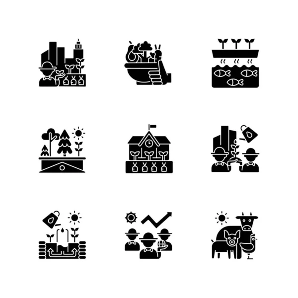 Agricultural Business Flat Design Long Shadow Glyph Icons Set Urban — Stock Vector