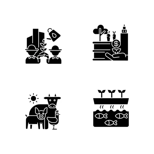 Agribusiness Flat Design Long Shadow Glyph Icons Set Community Farming — Stock Vector