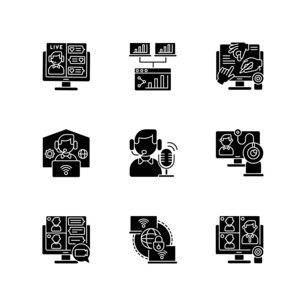 Virtuelle Kommunikation Schwarze Glyphen Symbole Auf Weißem Raum Social Media — Stockvektor