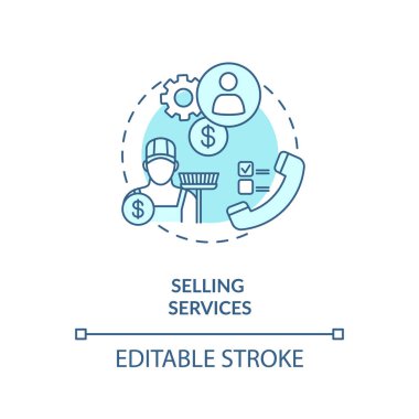 Hizmet konsepti ikonu satılıyor. Ticari iş, girişimcilik fikri ince çizgi çizimi. Hademe ve tele pazarlama şirketleri. Vektör izole edilmiş RGB renk çizimi. Düzenlenebilir vuruş