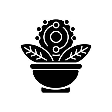 Antioksidan siyah kabartma simgesi. Yeşil çay. Sağlıklı yemek için Acai ve greyfurt. Beslenme yemeği. Bitkisel malzeme. Diyet için takviye. Beyaz uzayda siluet sembolü. Vektör izole illüstrasyonu