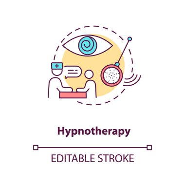 Hipnoterapi konsepti ikonu. Alternatif tıp, psikanaliz fikri ince çizgi çizimi. Zihinsel sorunları tedavi etmek için hipnoz kullanmak. Vektör izole edilmiş RGB renk çizimi. Düzenlenebilir vuruş