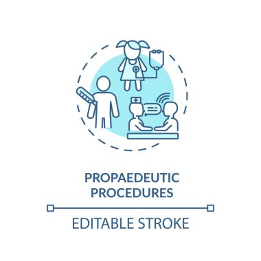 Propaedeutic prosedür konsept ikonu. Tıbbi muayene, hasta gözlem fikri ince çizgi çizimi. Hekim danışma servisi. Vektör izole edilmiş RGB renk çizimi. Düzenlenebilir vuruş