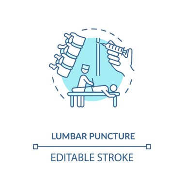 Lumbar puncture concept icon. Central nervous system diseases diagnostics idea thin line illustration. Clinical procedure, spinal tap. Vector isolated outline RGB color drawing. Editable stroke clipart