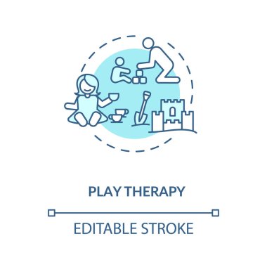 Terapi konsepti ikonunu çal. Zihinsel engelli çocuklar için eğlenceli oyunlar. Çocuk dostu tedavi, pediatri, ince çizgi çizimi. Vektör izole edilmiş RGB renk çizimi. Düzenlenebilir vuruş