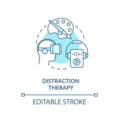 Dikkat dağıtma terapisi konsepti ikonu. Tamamlayıcı tıp, terapi prosedürleri ince çizgi çizimi fikri. Alternatif terapi. Vektör izole edilmiş RGB renk çizimi. Düzenlenebilir vuruş