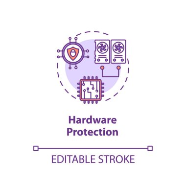 Donanım koruma konsepti simgesi. İşlemci, hafıza, girdi-çıktı savunma fikri ince çizgi çizimi. Çift modlu operasyon. İşletim sistemi. Vektör izole edilmiş RGB renk çizimi. Düzenlenebilir vuruş