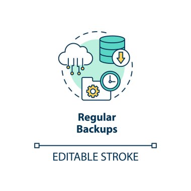 Düzenli yedek konsept simgesi. Bulut yedekleme fikri ince çizgi çizimi. Kaybolan veriyi geri yükle. Bilgisayar verileri başa çıkıyor. Vektör izole edilmiş RGB renk çizimi. Düzenlenebilir vuruş