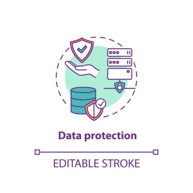 Veri koruma konsepti simgesi. Önemli bilgi fikrinin korunması ince çizgi çizimi. Gizlilik savunması. Veri tabanı koruması. Vektör izole edilmiş RGB renk çizimi. Düzenlenebilir vuruş