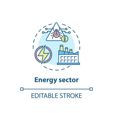Enerji sektörü konsept simgesi. Kritik altyapı koruma fikri ince çizgi çizimi. Küresel tehdit. Enerji endüstrisi. Siber saldırılar. Vektör izole edilmiş RGB renk çizimi. Düzenlenebilir vuruş