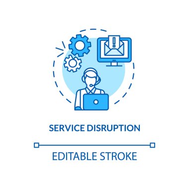 Servis bozma konsepti simgesi. Bozuk veri parçaları. Elektrik kesintileri. Müşteri desteği fikri ince çizgi çizimi. Web sunucusu bakımı. Vektör izole edilmiş RGB renk çizimi. Düzenlenebilir vuruş