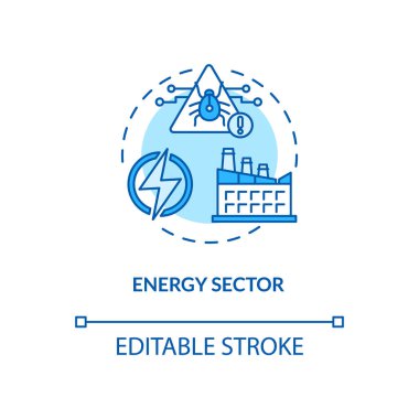 Enerji sektörü konsept simgesi. Kritik altyapı koruma fikri ince çizgi çizimi. Küresel tehdit. Üretim. Siber saldırılar. Vektör izole edilmiş RGB renk çizimi. Düzenlenebilir vuruş