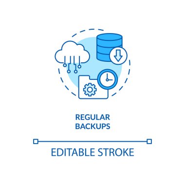 Düzenli yedek konsept simgesi. Çevrimiçi yedek servis fikri ince çizgi çizimi. Sistem onarıldı. Veri kaybı olayı. Bilgisayar dosyaları başa çıkıyor. Vektör izole edilmiş RGB renk çizimi. Düzenlenebilir vuruş