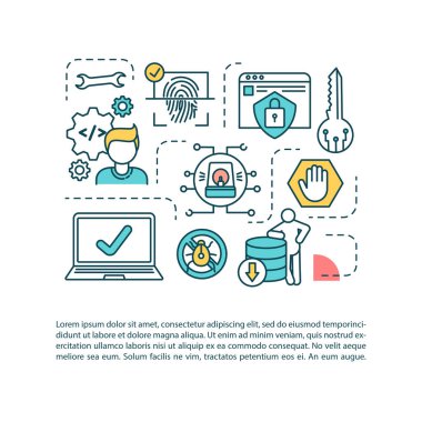 Metinli siber güvenlik konsepti. Kişisel bilgileri koru. Bilgi saklayın. PPT sayfa vektör şablonu. Broşür, dergi, kitapçık tasarım ögesi doğrusal çizimler