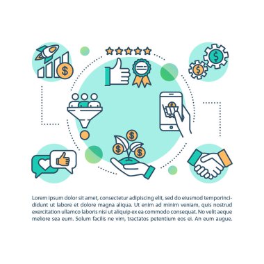 Metinli dijital pazarlama kavramı simgesi. Maliyetli bir strateji. PPT sayfa vektör şablonu. Seyirci oluşturma mekanizması. Broşür, dergi, kitapçık tasarım ögesi doğrusal çizimler