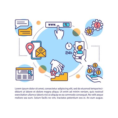 Metinli marka oluşturma konsepti simgesi. E-ticaret satışları artıyor. PPT sayfa vektör şablonu. Çevrimiçi danışmanlık servisi. Broşür, dergi, kitapçık tasarım ögesi doğrusal çizimler