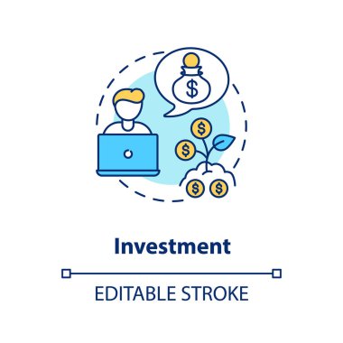 Yatırım konsepti ikonu. Mali okuryazarlık başvurusu. Bütçe hedefleri. Akıllı para yönetimi fikri ince çizgi çizimi. Vektör izole edilmiş RGB renk çizimi. Düzenlenebilir vuruş