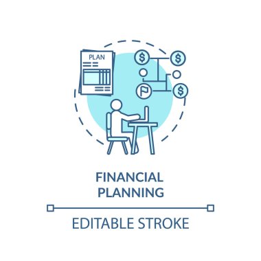Mali planlama konsepti ikonu. Bütçe artırımı. Kül çoğaltıcı. Ekonomik eğitim fikri ince çizgi çizimi. Vektör izole edilmiş RGB renk çizimi. Düzenlenebilir vuruş