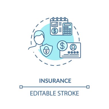 Sigorta konsepti ikonu. Akıllı para yatırımı. Para tasarruf uygulaması. Varlıklı bir hayat. Bütçe yönetimi fikri ince çizgi çizimi. Vektör izole edilmiş RGB renk çizimi. Düzenlenebilir vuruş