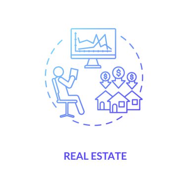 Emlak konsepti ikonu. Yüksek bütçeli hedefler. Para geliri hedefi. Emlak işi. Mülk yatırım fikri ince çizgi çizimi. Vektör izole edilmiş RGB renk çizimi