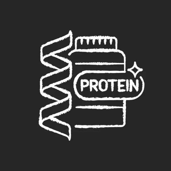 黒の背景にタンパク質チョーク白のアイコン フィットネスのためのサプリメント ワークアウトの栄養 化学構造だ 食料品グループだ 健康的なライフスタイル 絶縁ベクトルチャークボードイラスト — ストックベクタ