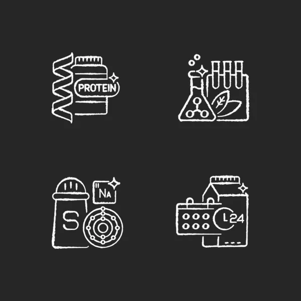 Complementos Alimenticios Tiza Iconos Blancos Establecidos Sobre Fondo Negro Suplemento — Vector de stock