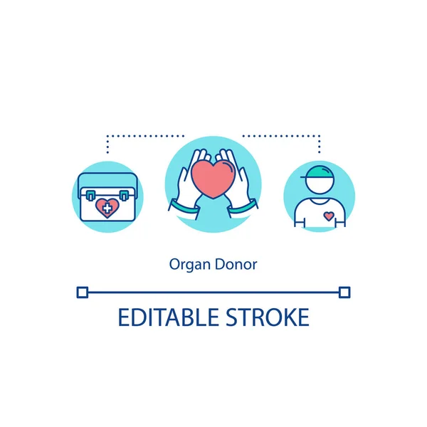 Organ donor concept icon. Heart transplantation, medical procedure idea thin line illustration. Charitable health foundation, life insurance. Vector isolated outline RGB color drawing. Editable stroke