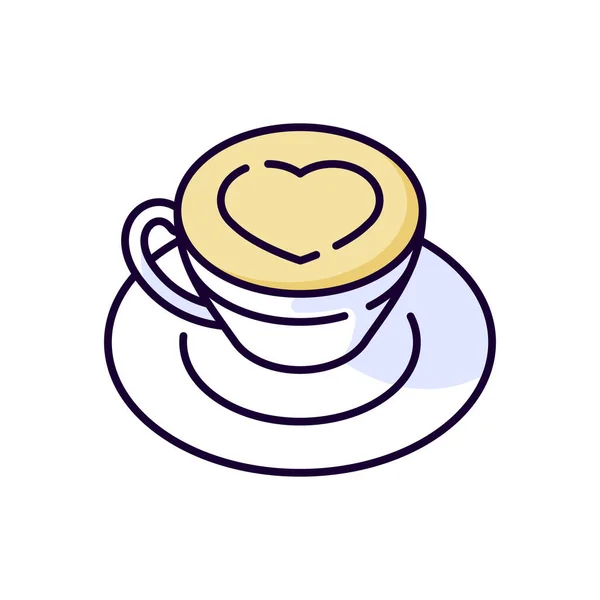 Cappuccino Rgb Kleurenpictogram Koffie Met Hart Schuim Warme Drank Mok — Stockvector