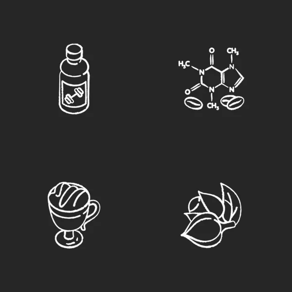 Bebidas Ingredientes Tiza Iconos Blancos Establecidos Sobre Fondo Negro Fórmula — Vector de stock