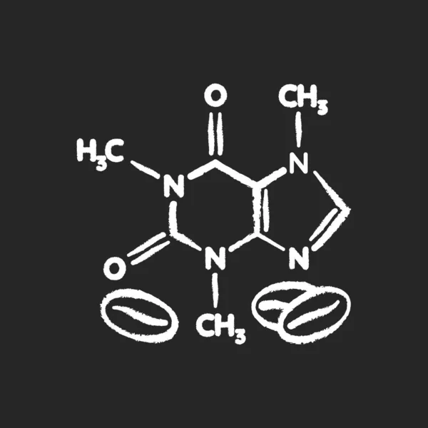 Tiza Cafeína Icono Blanco Sobre Fondo Negro Compuesto Científico Bebida — Vector de stock