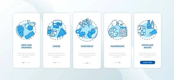 Constructeur Pizza Onboarding Écran Page Application Mobile Avec Des Concepts — Image vectorielle