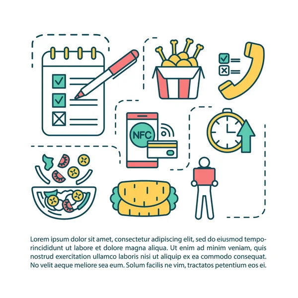 Online Élelmiszer Rendelés Koncepció Ikon Szöveges Internetes Rendelés Kártyával Való — Stock Vector