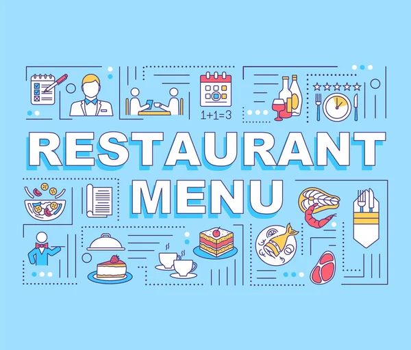 Banner Conceptos Palabras Menú Restaurante Platos Pescado Bebida Dulces Infografías — Archivo Imágenes Vectoriales