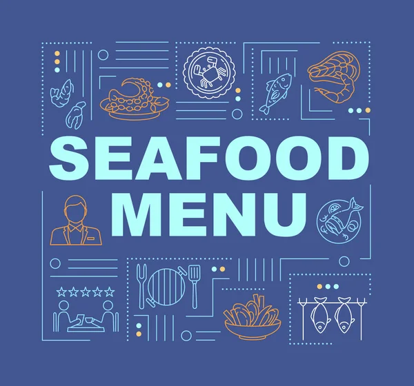 Meeresfrüchte Menü Word Konzepte Banner Fischgerichte Infografiken Mit Linearen Symbolen — Stockvektor