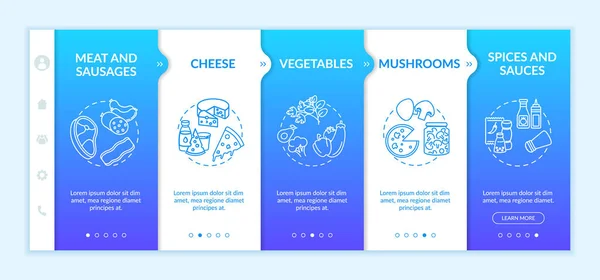 Constructeur Pizza Onboarding Vecteur Template Tasty Ingrédients Alimentaires Italiens Menu — Image vectorielle