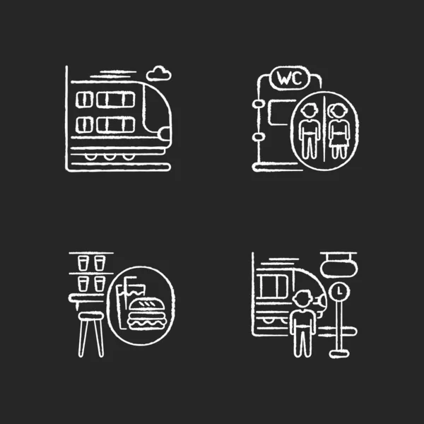 Железнодорожные Перевозки Мел Белые Иконки Установленные Черном Фоне Билевель Железнодорожный — стоковый вектор