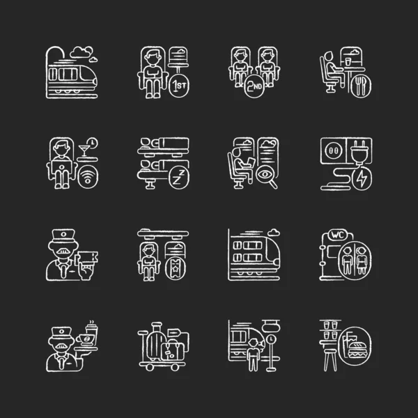 Los Servicios Tren Tiza Iconos Blancos Establecidos Sobre Fondo Negro — Vector de stock