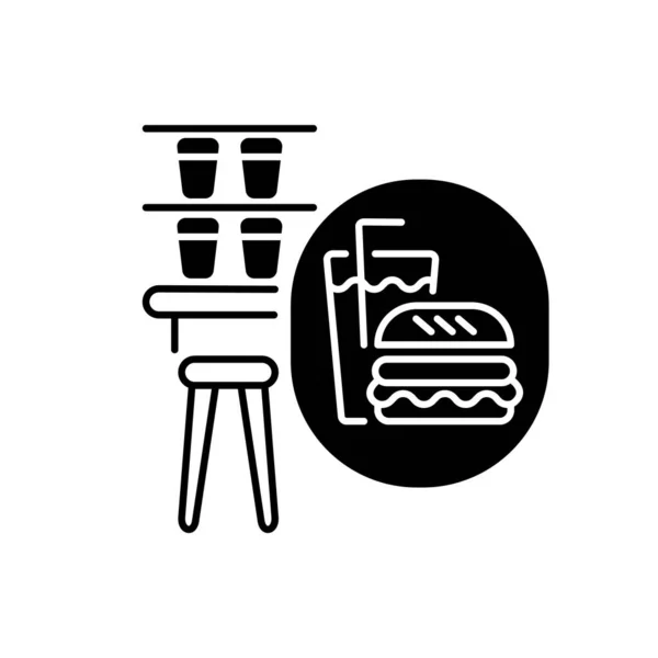 Snack Bar Negro Icono Lineal Camión Restaurante Bordo Para Pasajeros — Vector de stock