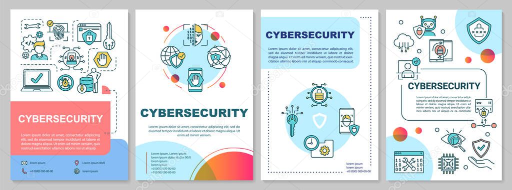 Cybersecurity framework brochure template. Protection internet systems. Flyer, booklet, leaflet print, cover design with linear icons. Vector layouts for magazines, annual reports, advertising posters