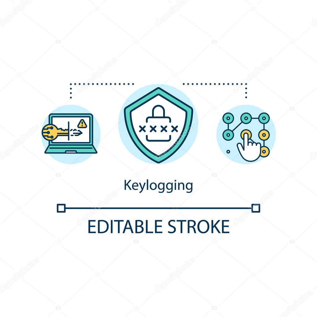 Keystroke logging concept icon. Keylogging idea thin line illustration. Keyboard capturing. Passwords and confidential information. Vector isolated outline RGB color drawing. Editable stroke