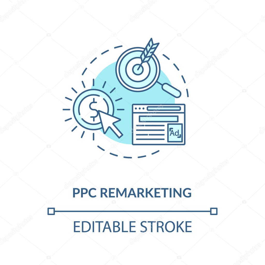 PPC Remarketing concept icon. Web banners. Search ads campaign idea thin line illustration. Vector isolated outline RGB color drawing. Digital marketing conversation tactic. Editable stroke