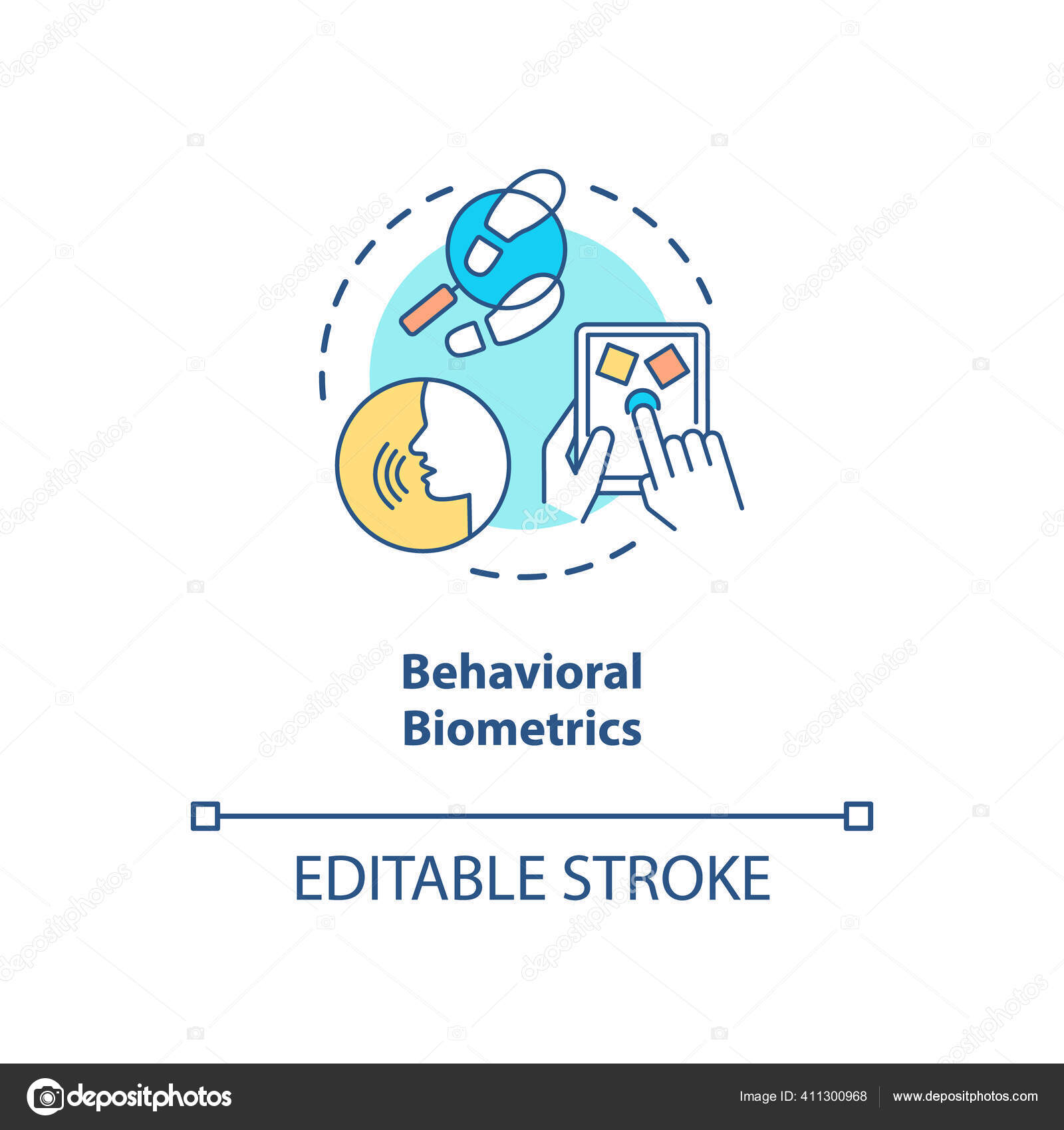 行为生物学概念图标个人行为模式语音识别系统生物测定类型思想细线图解矢量隔离轮廓Rgb彩绘可编辑笔划图库矢量图©IMG visuals icons  411300968