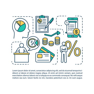 Metinli analitik bankacılık sistemi konsepti simgesi. PPT sayfa vektör şablonu. Borsa, tahviller, yatırım fonları. Broşür, dergi, kitapçık tasarım ögesi doğrusal çizimler