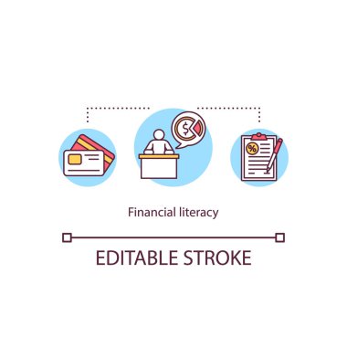 Finansal okuryazarlık konsepti ikonu. İş yatırımı. Banka çalışanı performans fikri ince çizgi çizimi. Vektör izole edilmiş RGB renk çizimi. Düzenlenebilir vuruş