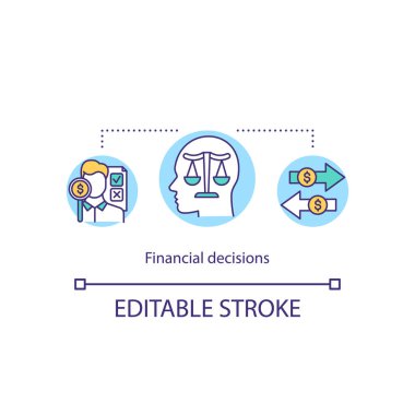 Mali kararlar konsepti ikonu. Yatırım, tasarruf, gelir artışı. Para iadesi fikri ince çizgi çizimi. Vektör izole edilmiş RGB renk çizimi. Düzenlenebilir vuruş
