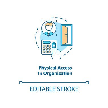 Organizasyon konsepti ikonuna fiziksel erişim. Güvenlik seviyeleri. Bilgisel güvenlik fikirleri ince çizgili çizgiler çiziyor. Vektör izole edilmiş RGB renk çizimi. Düzenlenebilir vuruş