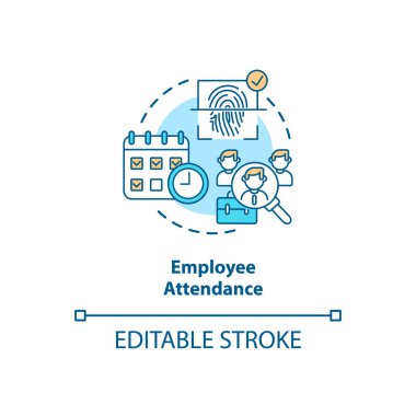 Çalışan katılım konsepti simgesi. İş hayatında biyometrik kullanım. Fütürist tarama sistemi fikirleri ince çizgi çizimi fikri. Vektör izole edilmiş RGB renk çizimi. Düzenlenebilir vuruş
