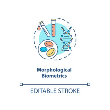 Morfolojik biyometrik konsept ikonu. Benzersiz bir DNA. Kan örneği. Biyometrik tip fikirler ince çizgi çizimi fikri. Vektör izole edilmiş RGB renk çizimi. Düzenlenebilir vuruş