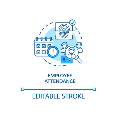 Çalışan katılım konsepti simgesi. İş hayatında biyometrik kullanım. İnsanları taramak için kullanılan bir cihaz ince çizgili çizgiler çiziyor. Vektör izole edilmiş RGB renk çizimi. Düzenlenebilir vuruş