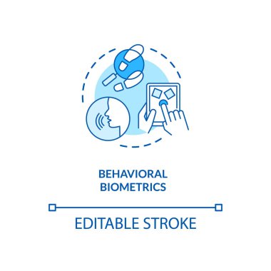 Davranış biyometrik konsept simgesi. Konuşma tanıma sistemi. Biyometrik davranış, ince çizgi çizimi fikrini belirtir. Vektör izole edilmiş RGB renk çizimi. Düzenlenebilir vuruş